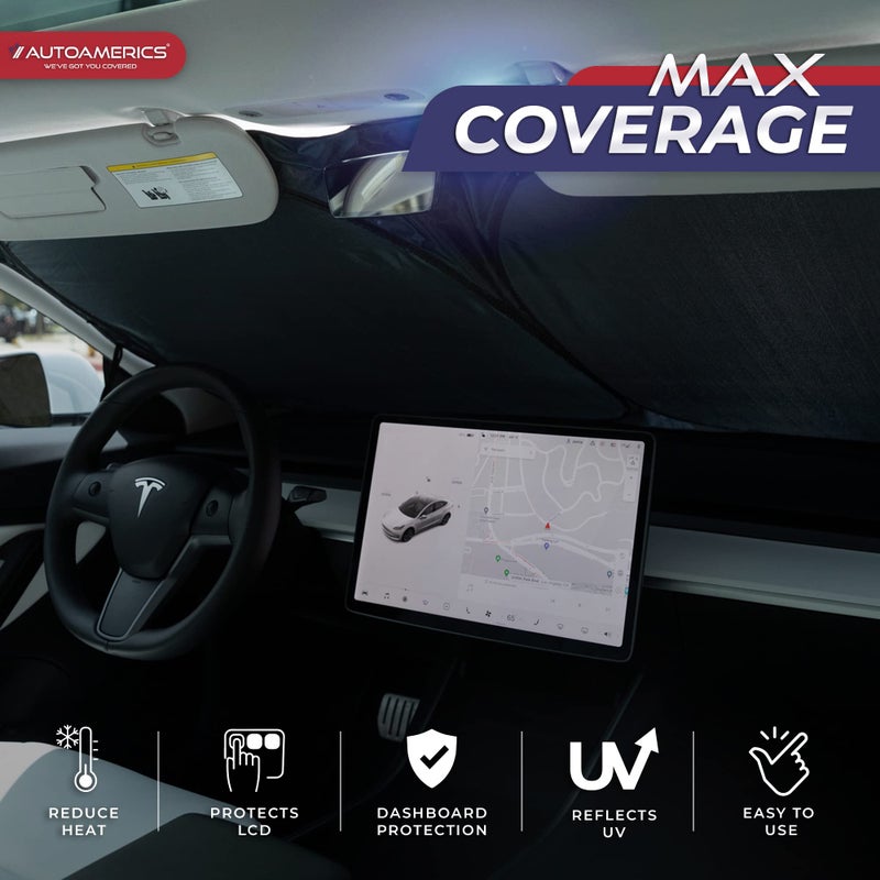 Autoamerics 1-Piece Tesla Model Y Sunshade & Tesla Model 3 Sunshade - Special Design for Model Y & 3 Windshield - Foldable Lightweight M3 Sun Shield - 2023 Tesla Model Y/3 Accessories - Image 5